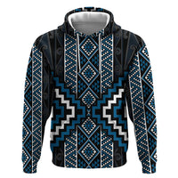 Azure Tukutuku Pattern Aotearoa Zip Hoodie Niho Taniwha and Puhoro Motifs LT7 Pullover Hoodie Blue - Polynesian Pride
