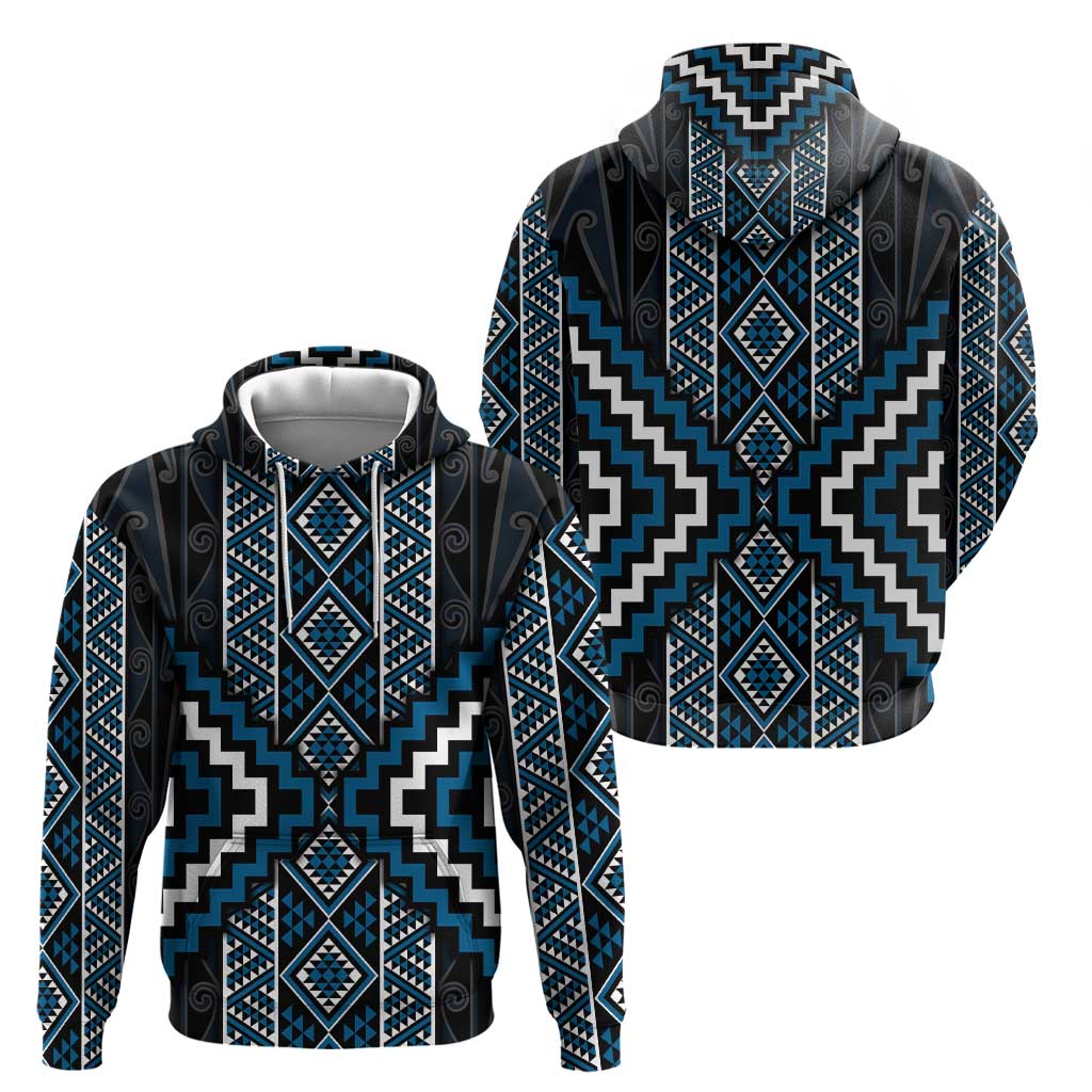 Azure Tukutuku Pattern Aotearoa Zip Hoodie Niho Taniwha and Puhoro Motifs LT7 - Polynesian Pride