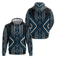 Azure Tukutuku Pattern Aotearoa Zip Hoodie Niho Taniwha and Puhoro Motifs LT7 - Polynesian Pride