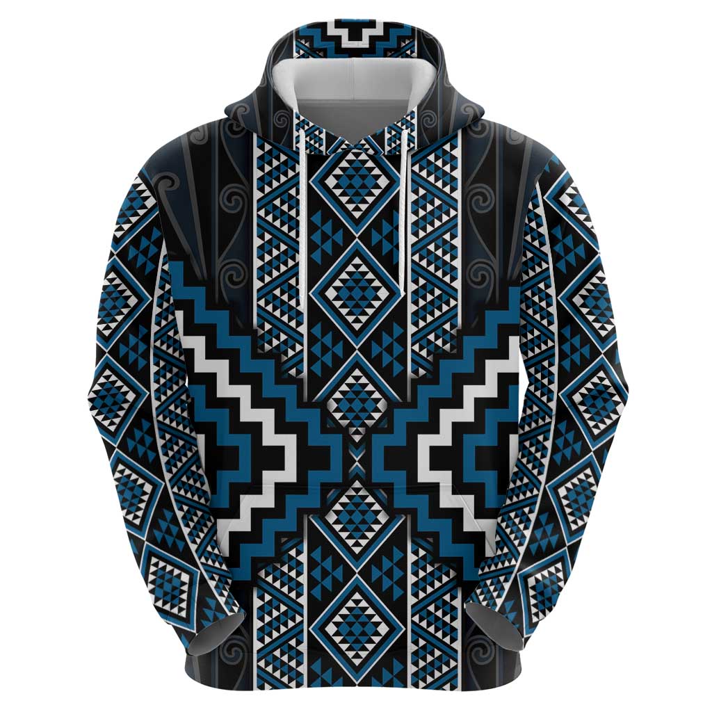 Azure Tukutuku Pattern Aotearoa Zip Hoodie Niho Taniwha and Puhoro Motifs LT7 - Polynesian Pride