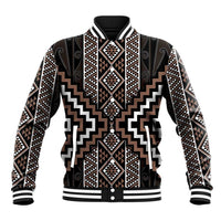 Classic Tukutuku Pattern Aotearoa Baseball Jacket Niho Taniwha and Puhoro Motifs LT7 Unisex Brown - Polynesian Pride