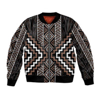 Classic Tukutuku Pattern Aotearoa Bomber Jacket Niho Taniwha and Puhoro Motifs