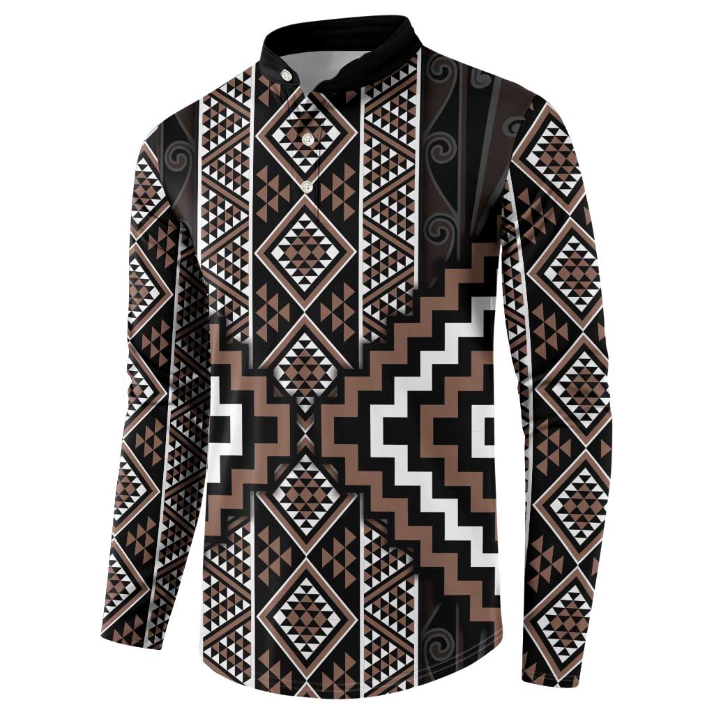 Classic Tukutuku Pattern Aotearoa Button Sweatshirt Niho Taniwha and Puhoro Motifs