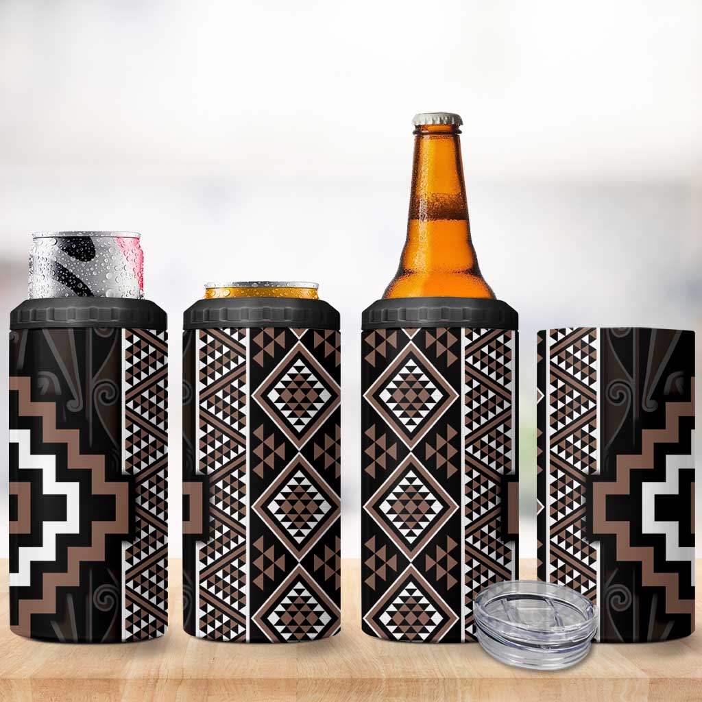 Classic Tukutuku Pattern Aotearoa 4 in 1 Can Cooler Tumbler Niho Taniwha and Puhoro Motifs