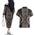 Classic Tukutuku Pattern Aotearoa Couples Matching Off The Shoulder Long Sleeve Dress and Hawaiian Shirt Niho Taniwha and Puhoro Motifs