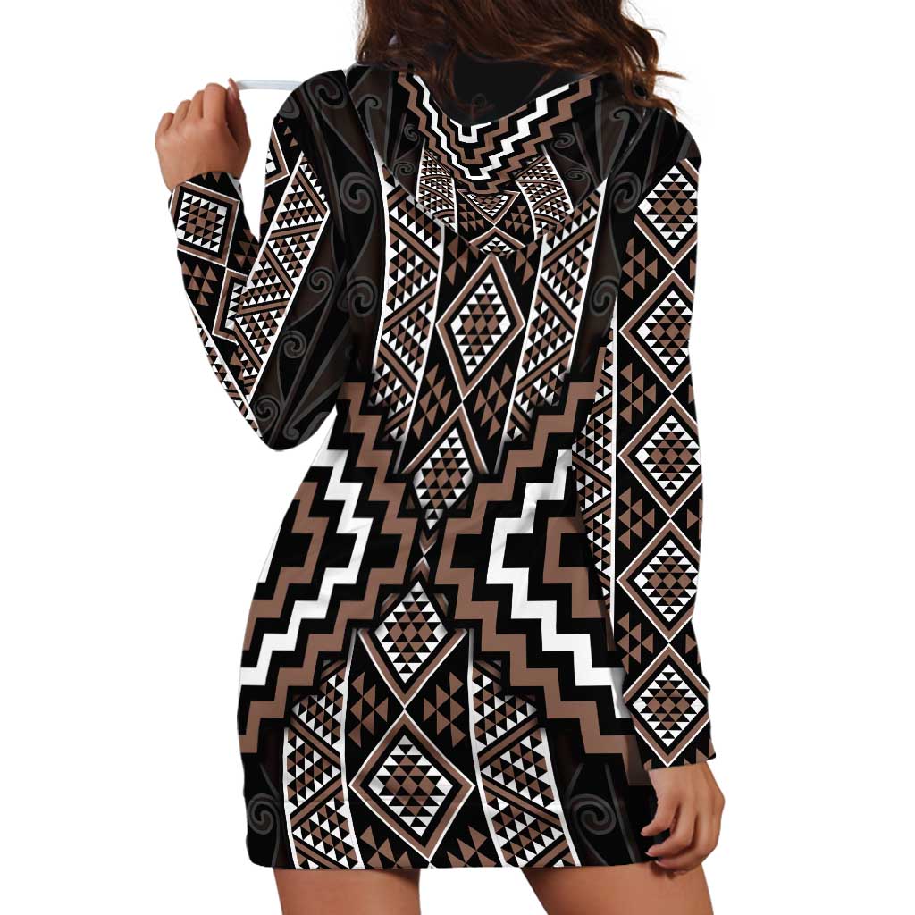 Classic Tukutuku Pattern Aotearoa Hoodie Dress Niho Taniwha and Puhoro Motifs