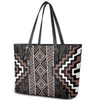 Classic Tukutuku Pattern Aotearoa Leather Tote Bag Niho Taniwha and Puhoro Motifs