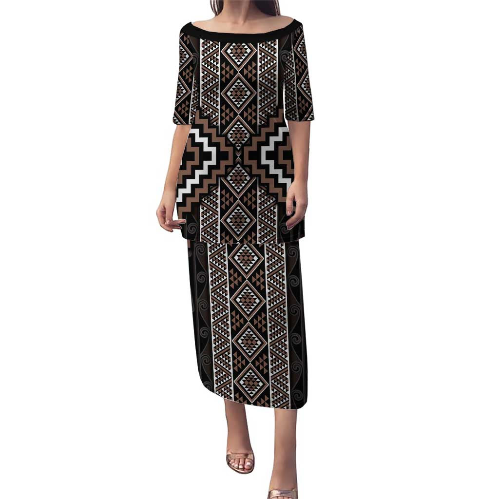 Classic Tukutuku Pattern Aotearoa Puletasi Niho Taniwha and Puhoro Motifs
