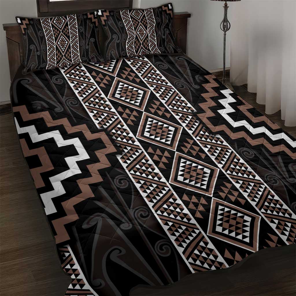 Classic Tukutuku Pattern Aotearoa Quilt Bed Set Niho Taniwha and Puhoro Motifs