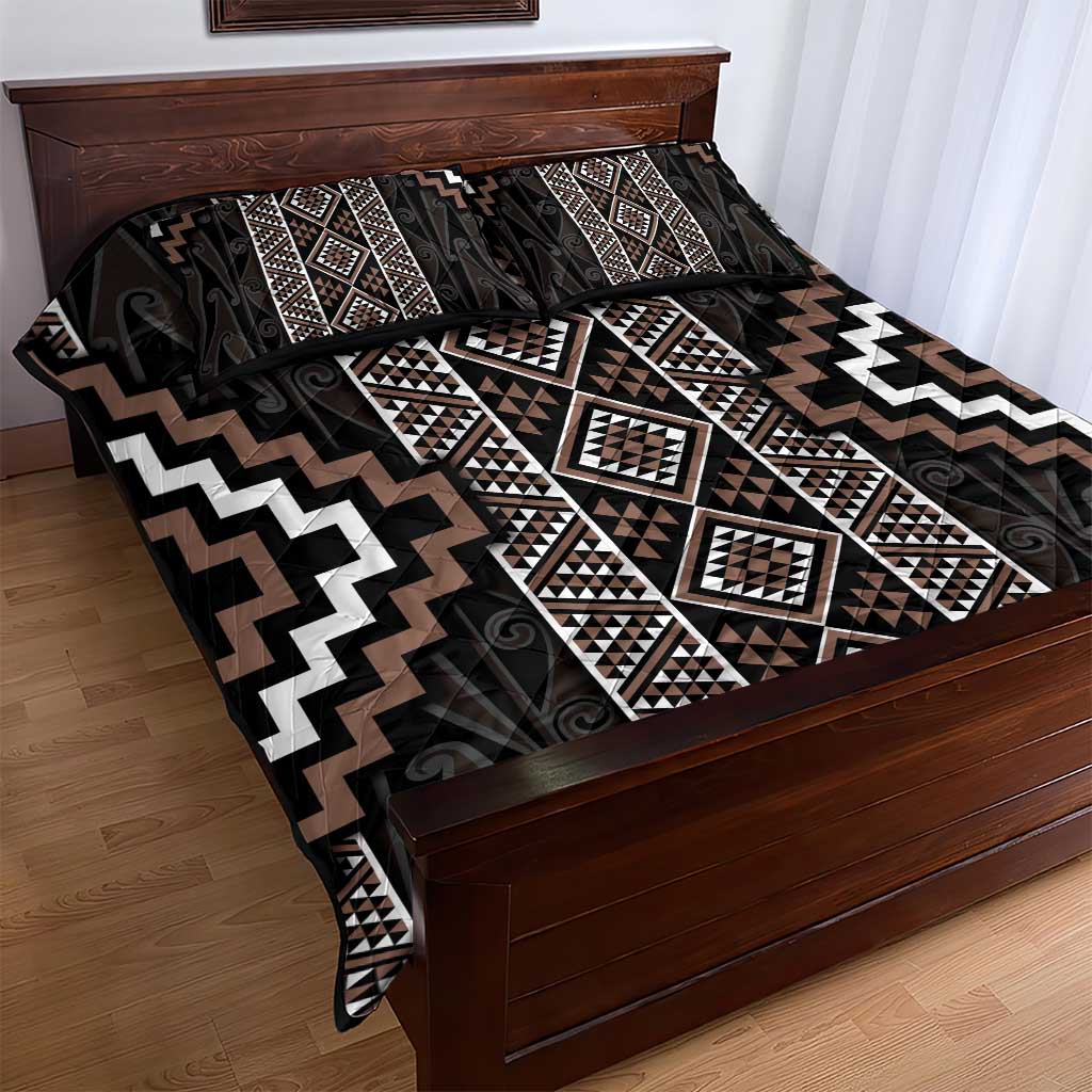 Classic Tukutuku Pattern Aotearoa Quilt Bed Set Niho Taniwha and Puhoro Motifs