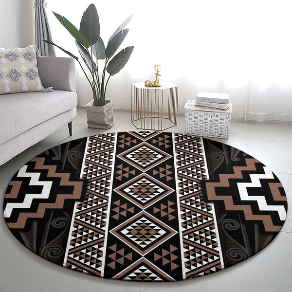 Classic Tukutuku Pattern Aotearoa Round Carpet Niho Taniwha and Puhoro ...