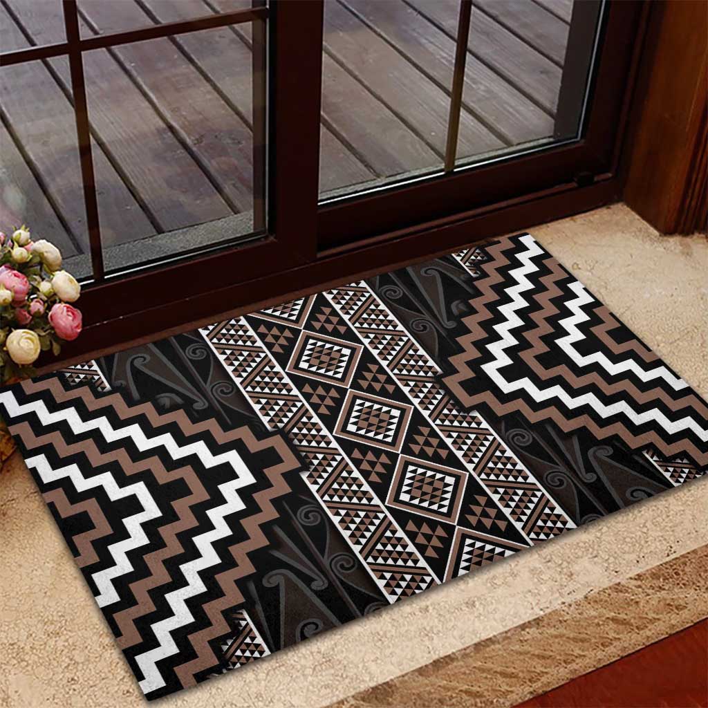 Classic Tukutuku Pattern Aotearoa Rubber Doormat Niho Taniwha and Puhoro Motifs LT7 - Polynesian Pride