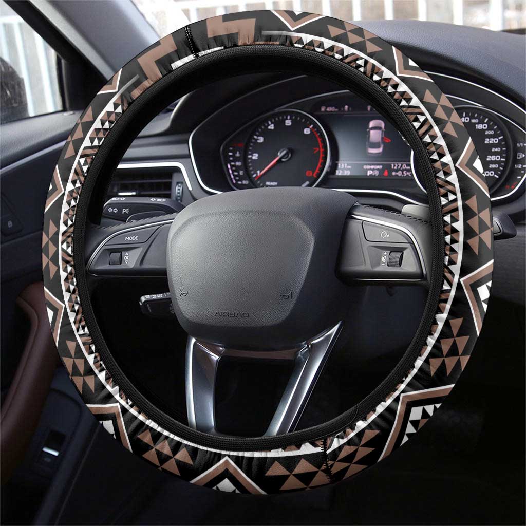 Classic Tukutuku Pattern Aotearoa Steering Wheel Cover Niho Taniwha and Puhoro Motifs LT7 - Polynesian Pride