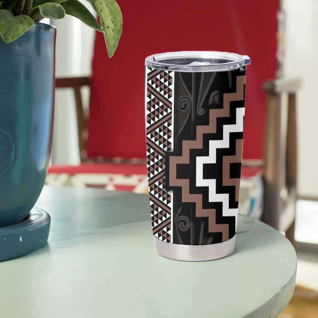Classic Tukutuku Pattern Aotearoa Tumbler Cup Niho Taniwha and Puhoro Motifs