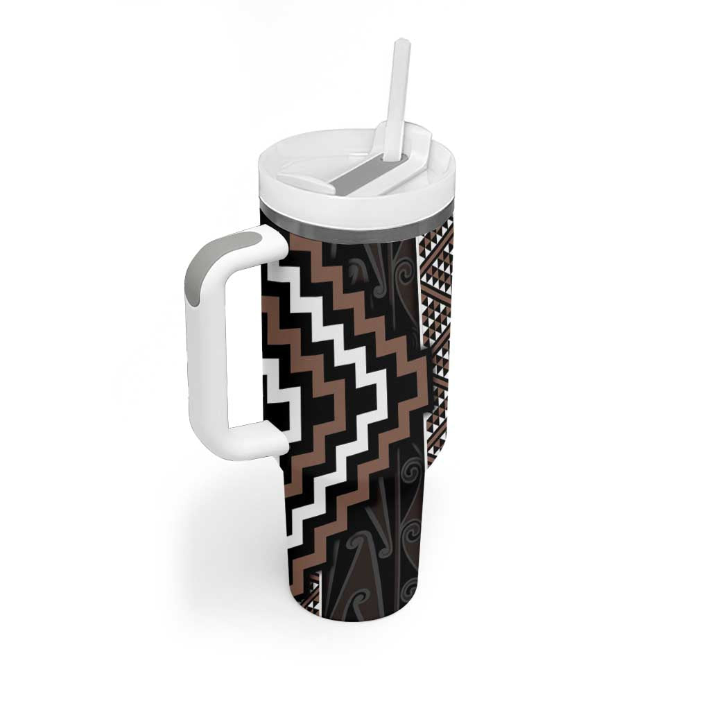 Classic Tukutuku Pattern Aotearoa Tumbler With Handle Niho Taniwha and Puhoro Motifs