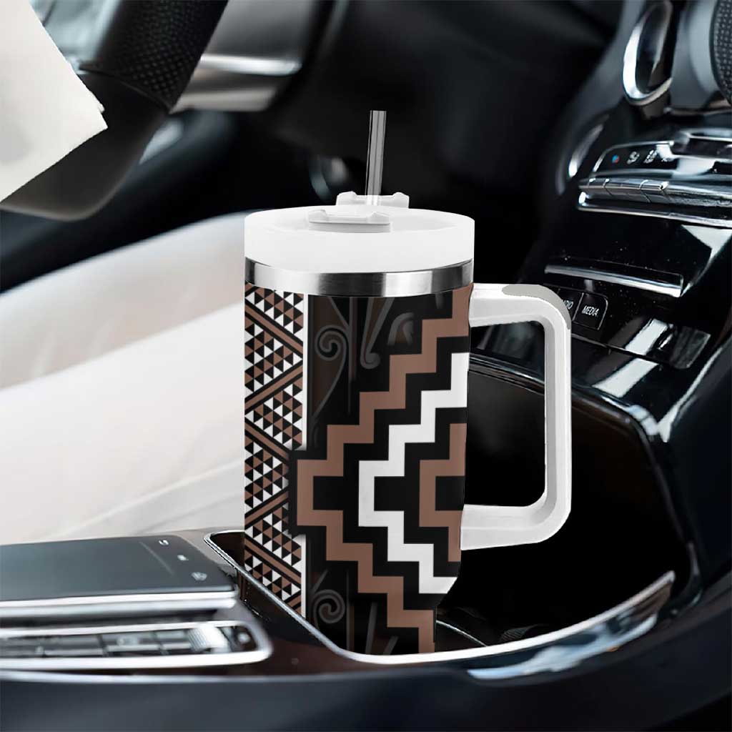 Classic Tukutuku Pattern Aotearoa Tumbler With Handle Niho Taniwha and Puhoro Motifs