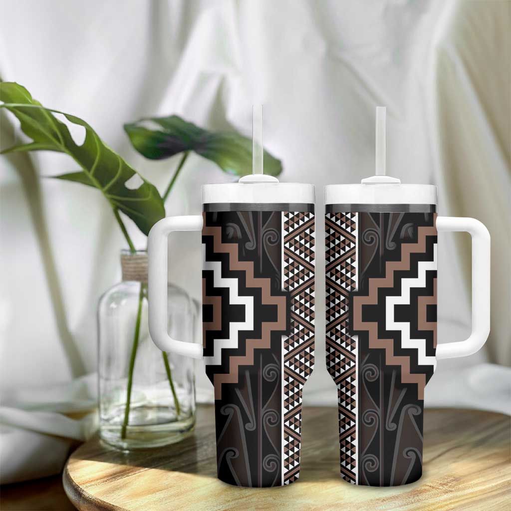 Classic Tukutuku Pattern Aotearoa Tumbler With Handle Niho Taniwha and Puhoro Motifs