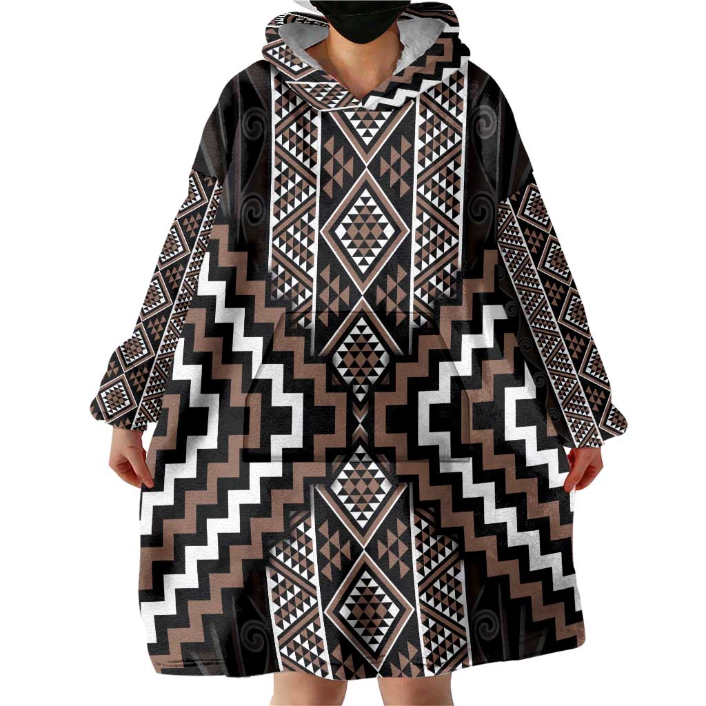 Classic Tukutuku Pattern Aotearoa Wearable Blanket Hoodie Niho Taniwha and Puhoro Motifs