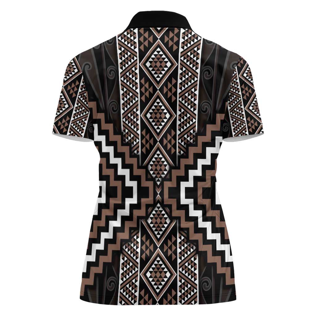 Classic Tukutuku Pattern Aotearoa Women Polo Shirt Niho Taniwha and Puhoro Motifs