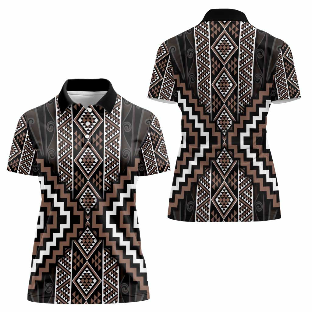 Classic Tukutuku Pattern Aotearoa Women Polo Shirt Niho Taniwha and Puhoro Motifs