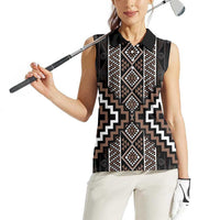 Classic Tukutuku Pattern Aotearoa Women Sleeveless Polo Shirt Niho Taniwha and Puhoro Motifs