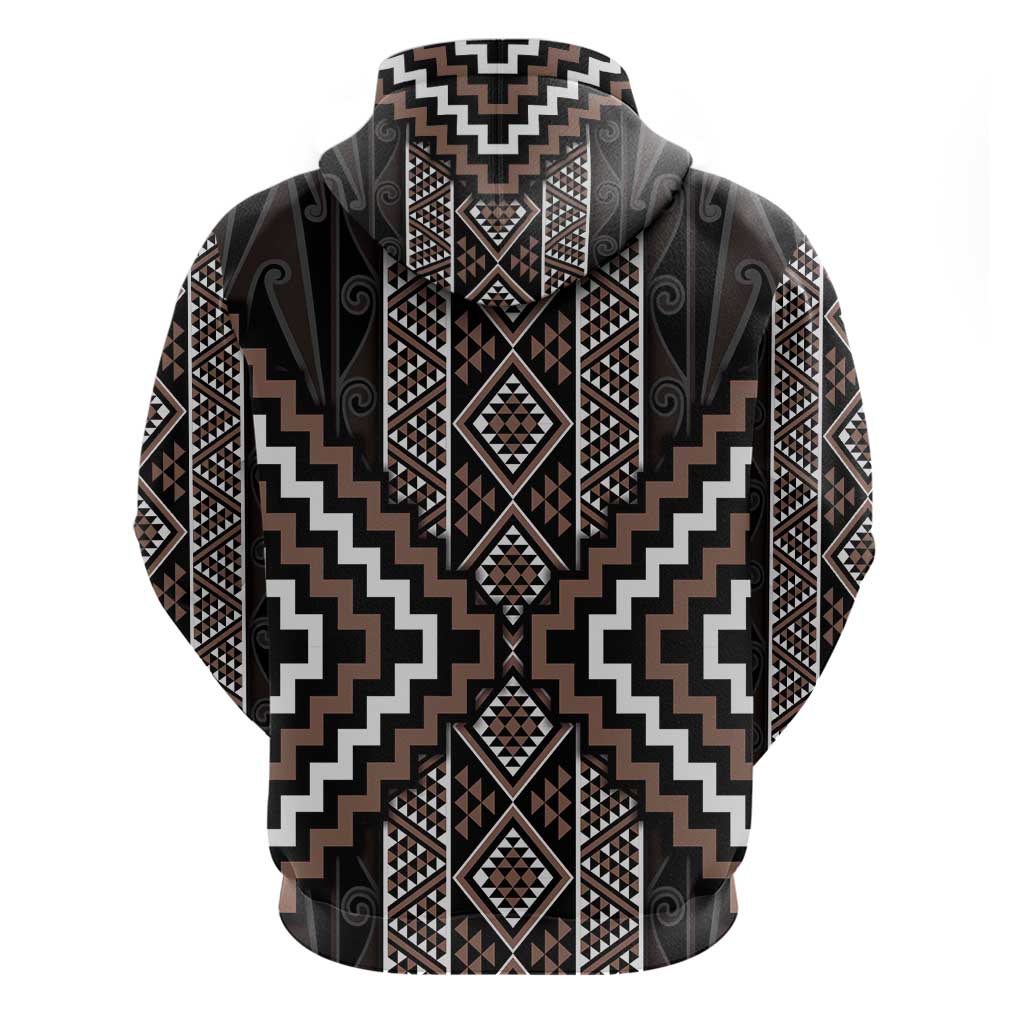 Classic Tukutuku Pattern Aotearoa Zip Hoodie Niho Taniwha and Puhoro Motifs LT7 - Polynesian Pride