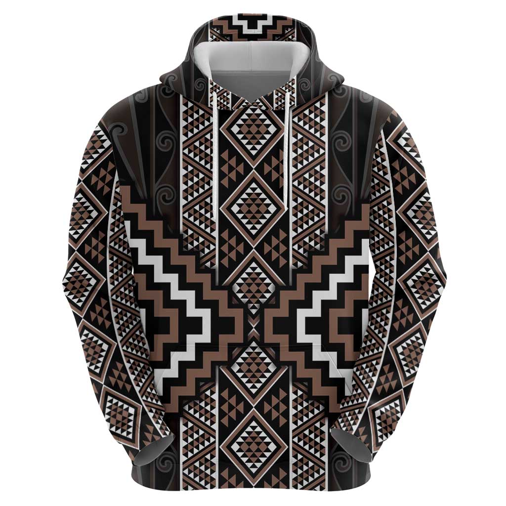 Classic Tukutuku Pattern Aotearoa Zip Hoodie Niho Taniwha and Puhoro Motifs LT7 - Polynesian Pride