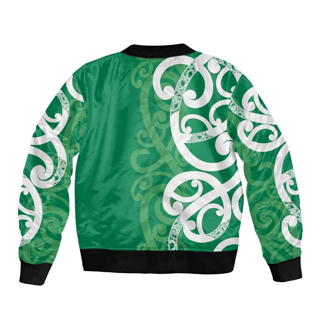 Pounamu Green Maori Bomber Jacket Koru Kowhaiwhai LT7 - Polynesian Pride