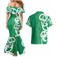 Pounamu Green Maori Couples Matching Mermaid Dress and Hawaiian Shirt Koru Kowhaiwhai - Polynesian Pride