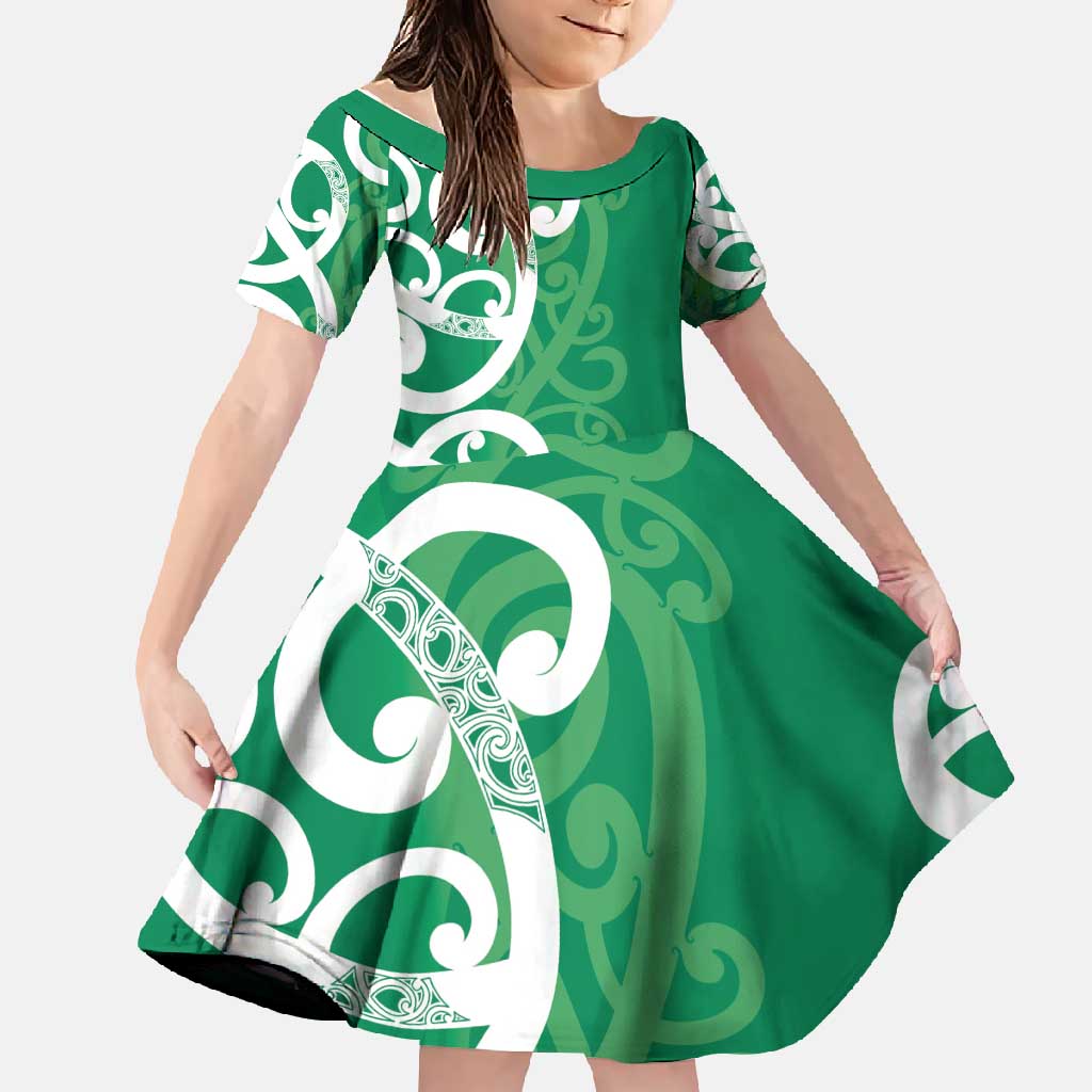 Pounamu Green Maori Family Matching Long Sleeve Bodycon Dress and Hawaiian Shirt Koru Kowhaiwhai - Polynesian Pride