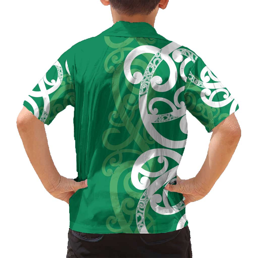 Pounamu Green Maori Family Matching Off Shoulder Maxi Dress and Hawaiian Shirt Koru Kowhaiwhai - Polynesian Pride