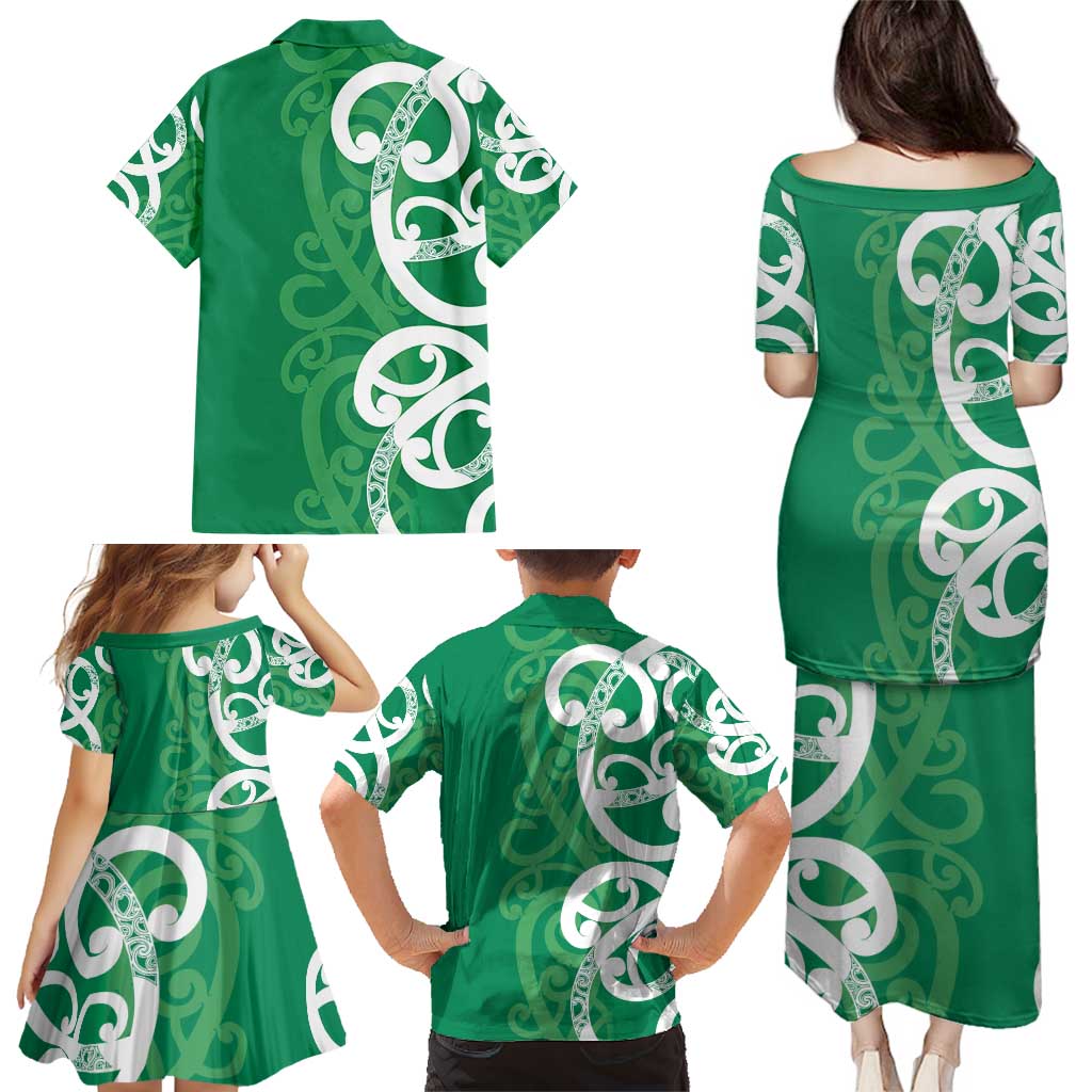 Pounamu Green Maori Family Matching Puletasi and Hawaiian Shirt Koru Kowhaiwhai - Polynesian Pride