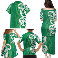 Pounamu Green Maori Family Matching Puletasi and Hawaiian Shirt Koru Kowhaiwhai - Polynesian Pride
