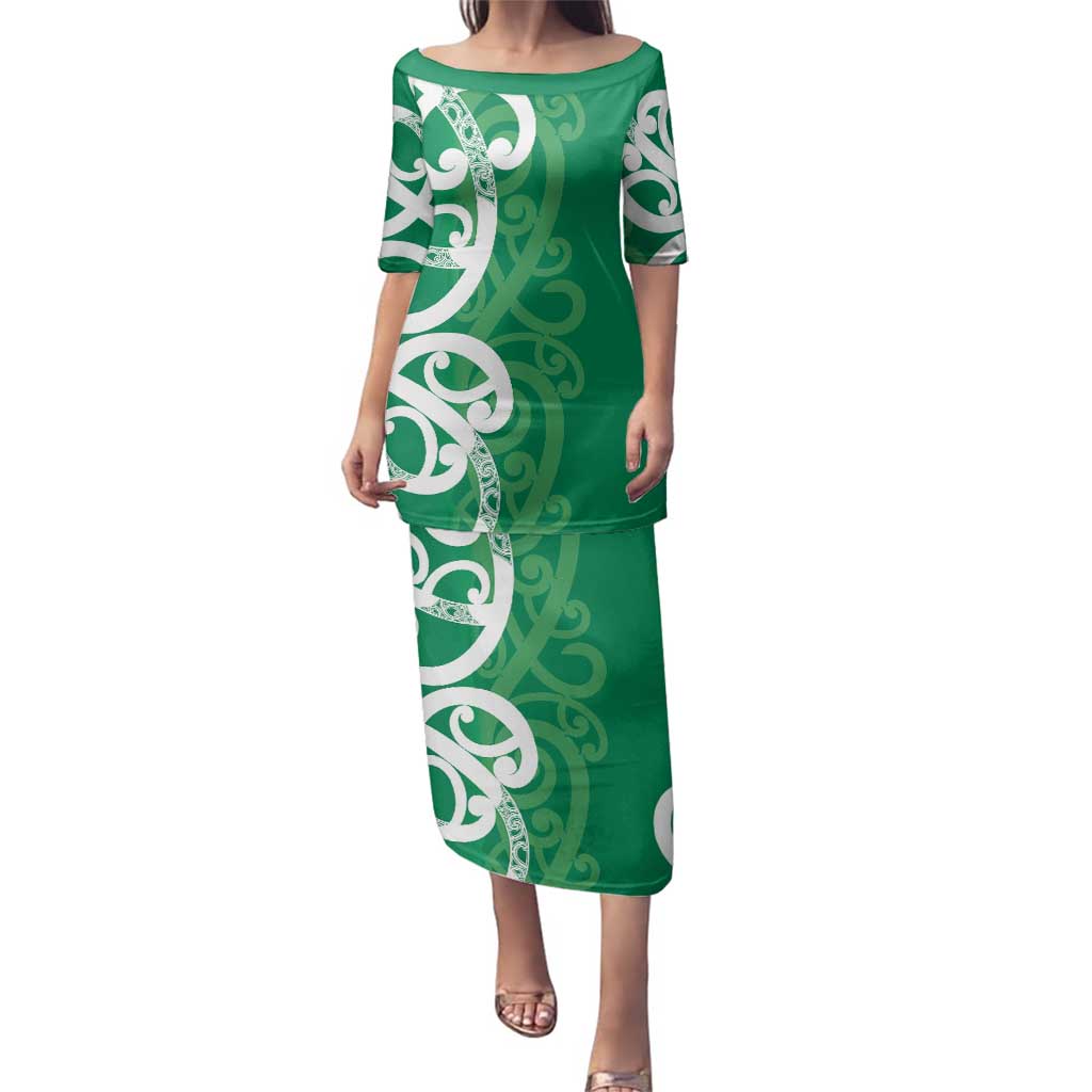 Pounamu Green Maori Family Matching Puletasi and Hawaiian Shirt Koru Kowhaiwhai - Polynesian Pride