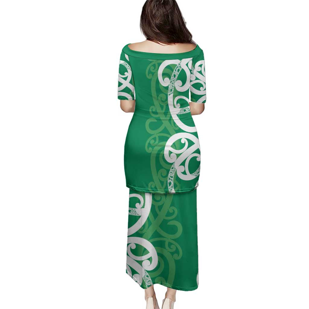 Pounamu Green Maori Family Matching Puletasi and Hawaiian Shirt Koru Kowhaiwhai - Polynesian Pride