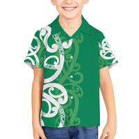 Pounamu Green Maori Family Matching Short Sleeve Bodycon Dress and Hawaiian Shirt Koru Kowhaiwhai - Polynesian Pride