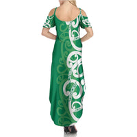 Pounamu Green Maori Family Matching Summer Maxi Dress and Hawaiian Shirt Koru Kowhaiwhai - Polynesian Pride