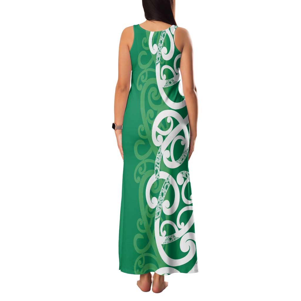 Pounamu Green Maori Family Matching Tank Maxi Dress and Hawaiian Shirt Koru Kowhaiwhai - Polynesian Pride