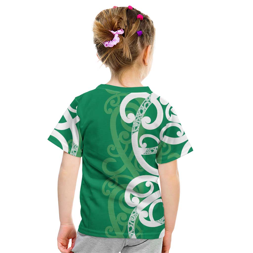 Pounamu Green Maori Kid T Shirt Koru Kowhaiwhai - Polynesian Pride