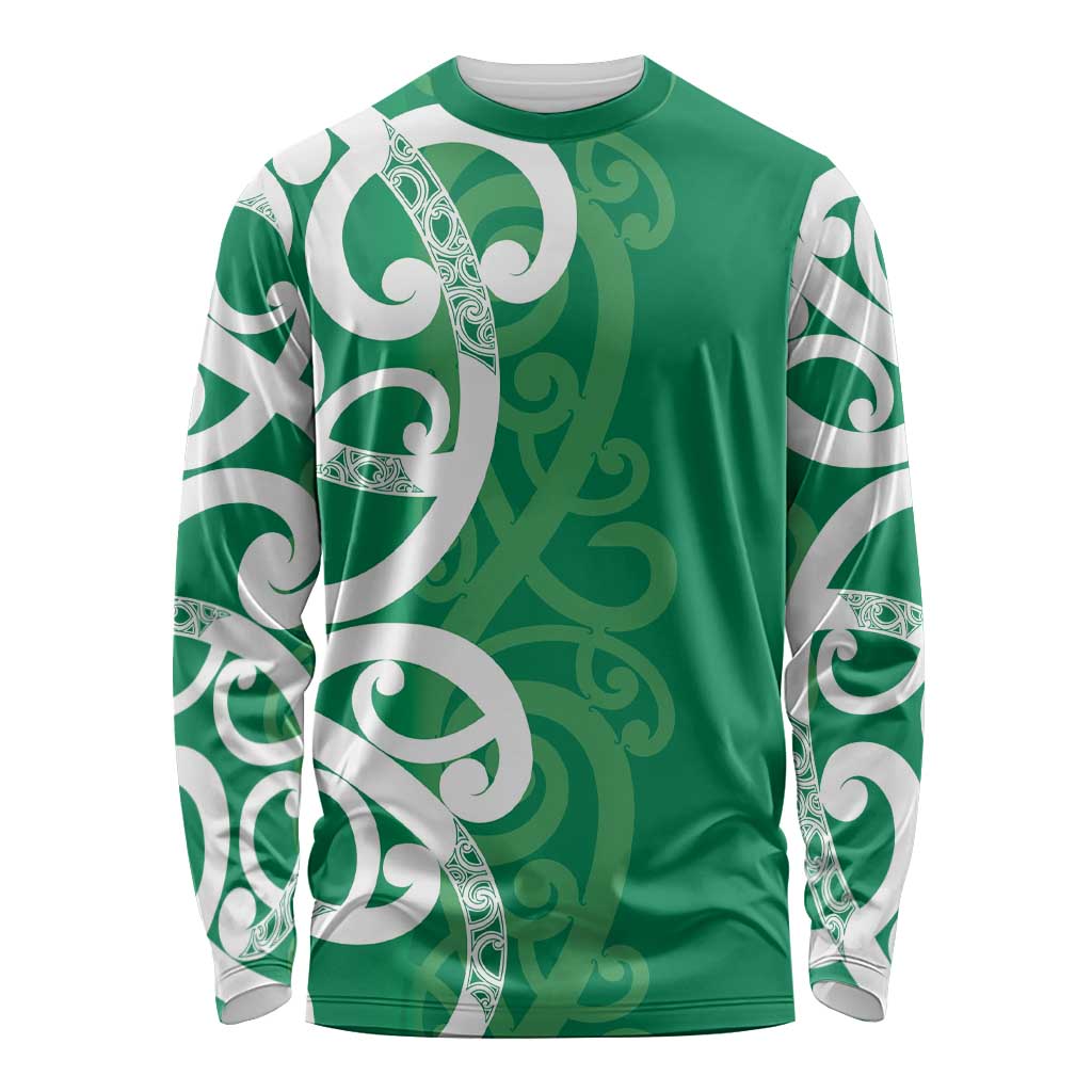 Pounamu Green Maori Long Sleeve Shirt Koru Kowhaiwhai - Polynesian Pride