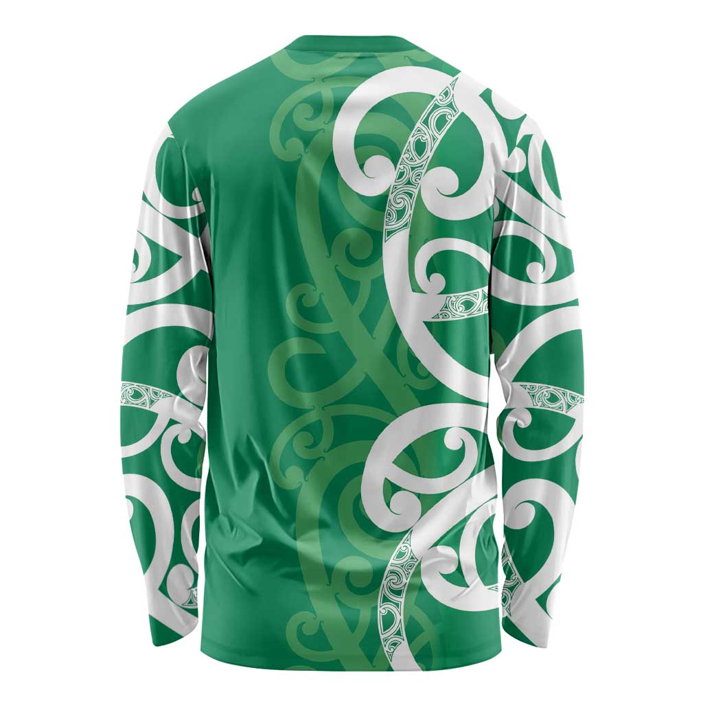 Pounamu Green Maori Long Sleeve Shirt Koru Kowhaiwhai - Polynesian Pride