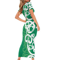 Pounamu Green Maori Short Sleeve Bodycon Dress Koru Kowhaiwhai LT7 - Polynesian Pride
