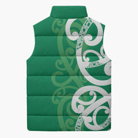 Pounamu Green Maori Sleeveless Puffer Jacket Koru Kowhaiwhai - Polynesian Pride