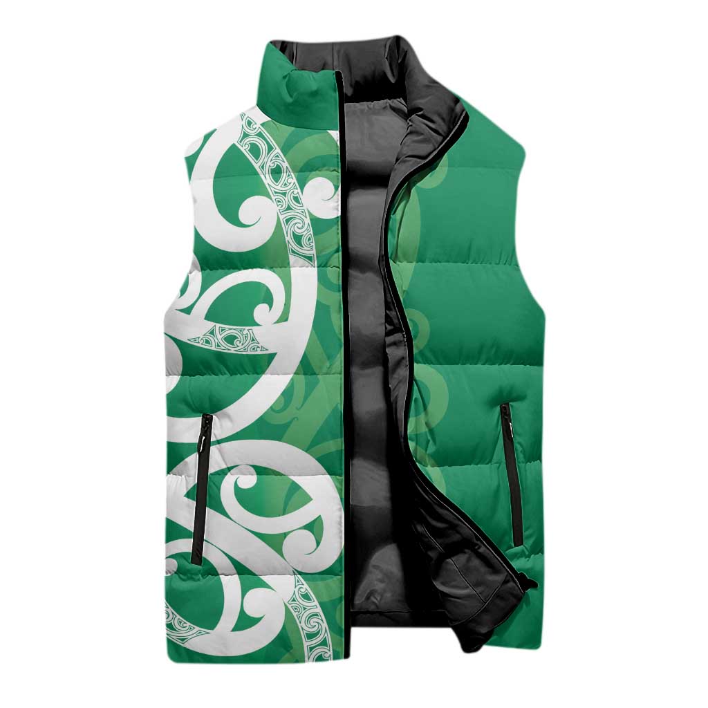Pounamu Green Maori Sleeveless Puffer Jacket Koru Kowhaiwhai - Polynesian Pride