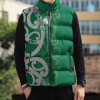 Pounamu Green Maori Sleeveless Puffer Jacket Koru Kowhaiwhai - Polynesian Pride