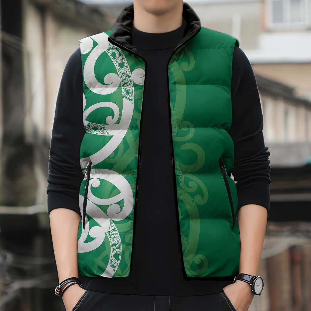 Pounamu Green Maori Sleeveless Puffer Jacket Koru Kowhaiwhai - Polynesian Pride