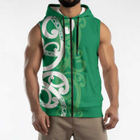 Pounamu Green Maori Sleeveless Zip Hoodie Koru Kowhaiwhai LT7 - Polynesian Pride