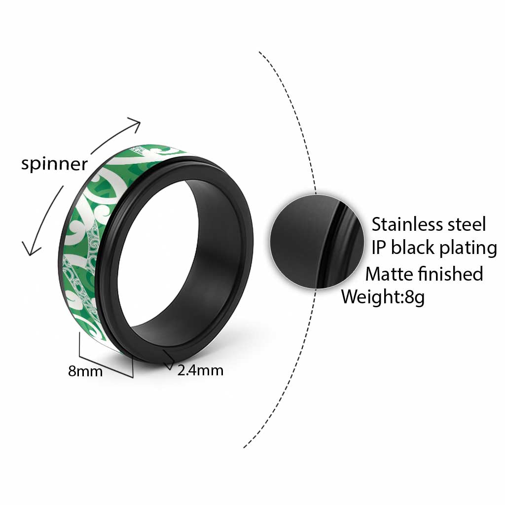 Pounamu Green Maori Spinner Ring Koru Kowhaiwhai