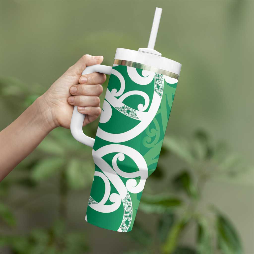 Pounamu Green Maori Tumbler With Handle Koru Kowhaiwhai - Polynesian Pride