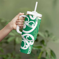 Pounamu Green Maori Tumbler With Handle Koru Kowhaiwhai - Polynesian Pride